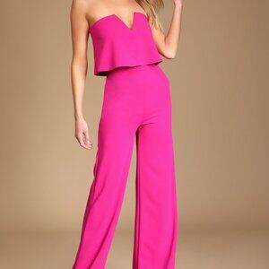 Lulus Power Of Love Magenta Strapless Jumpsuit Pink - Size L